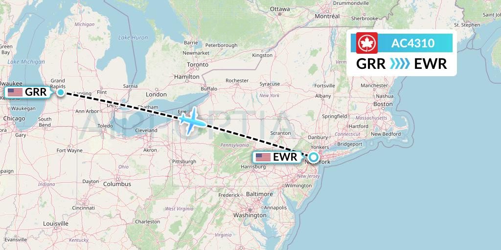 AC4310 Air Canada Flight Map: Grand Rapids to New York