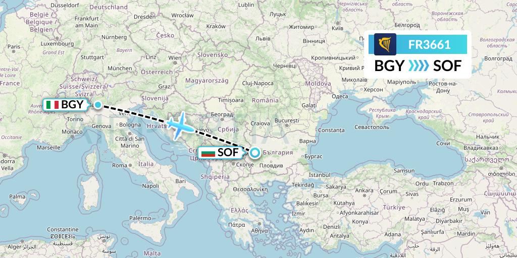 FR3661 Ryanair Flight Map: Milan to Sofia