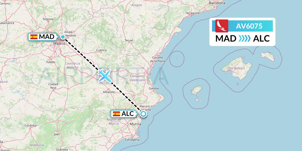 AV6075 Avianca Flight Map: Madrid to Alicante