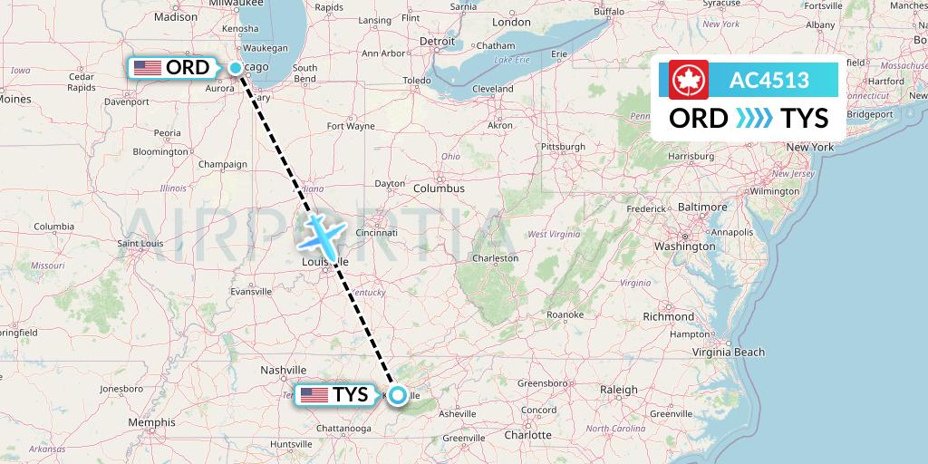 AC4513 Air Canada Flight Map: Chicago to Knoxville