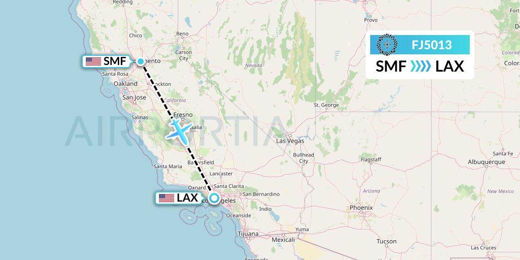 FJ5013 Fiji Airways Flight Map: Sacramento to Los Angeles