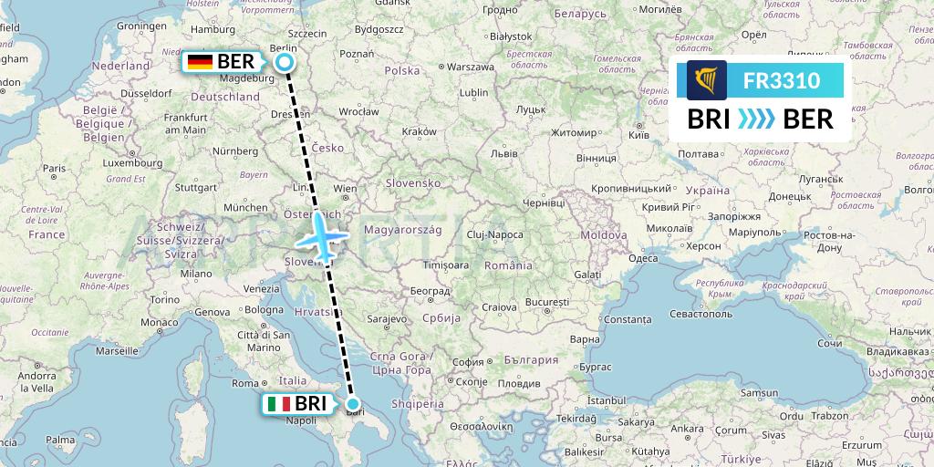 FR3310 Ryanair Flight Map: Bari to Berlin