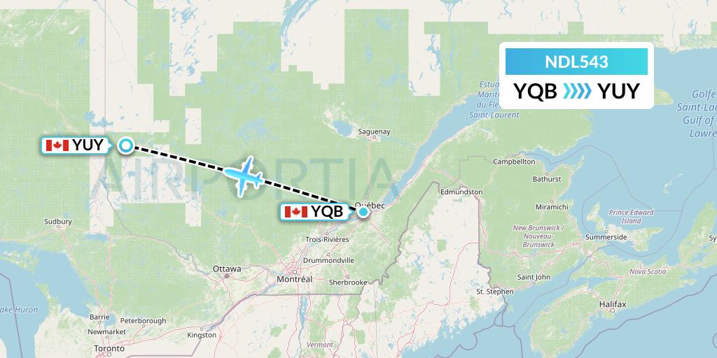 NDL543 Chrono Aviation Flight Map: Quebec to Rouyn