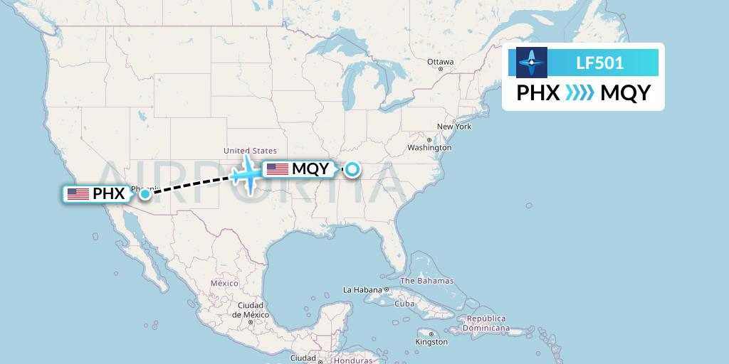 LF501 Corporate Flight Management Flight Map: Phoenix to Smyrna