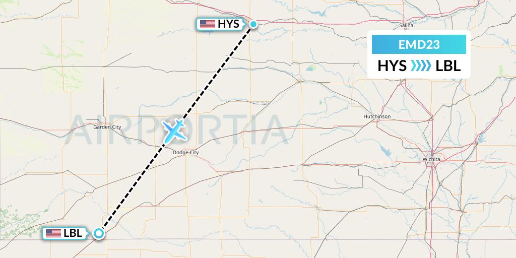 EMD23 Eaglemed Flight Map: Hays to Liberal