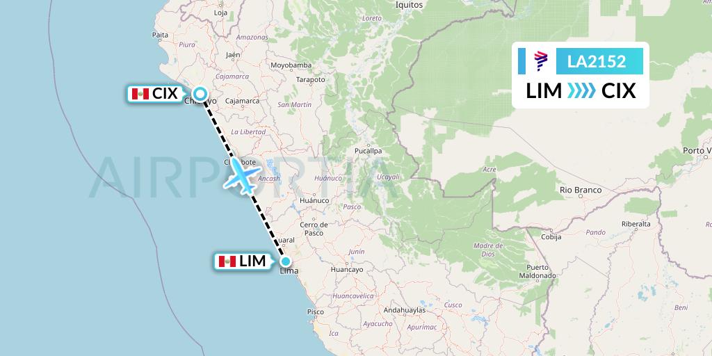LA2152 LAN Airlines Flight Map: Lima to Chiclayo