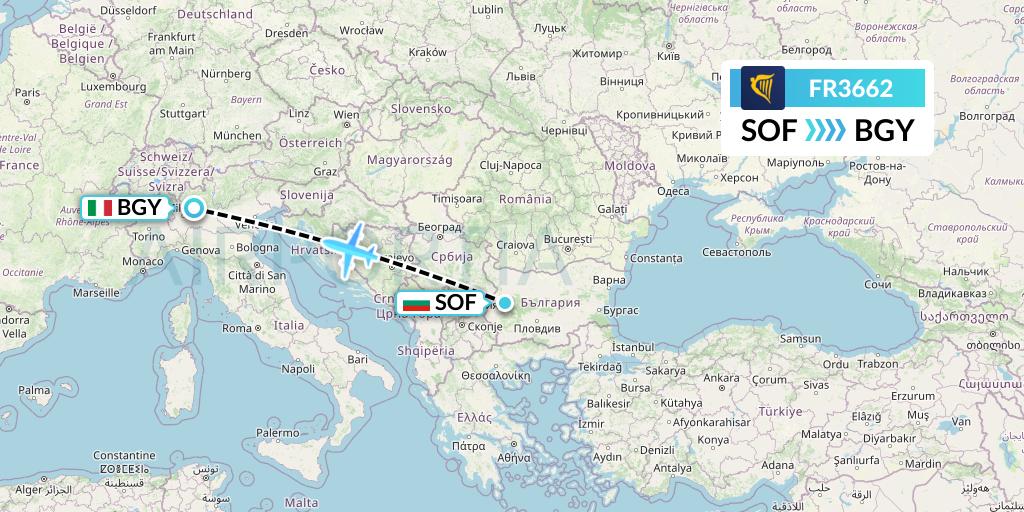 FR3662 Ryanair Flight Map: Sofia to Milan