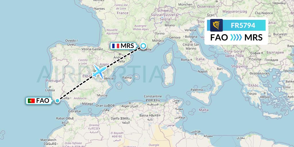 FR5794 Ryanair Flight Map: Faro to Marseille