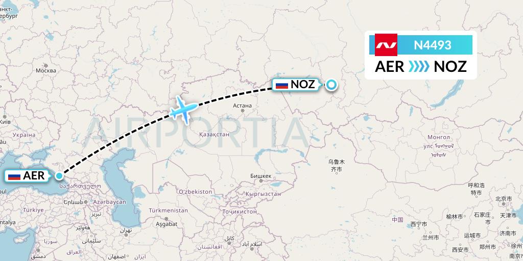 N4493 Nordwind Airlines Flight Map: Sochi to Novokuznetsk