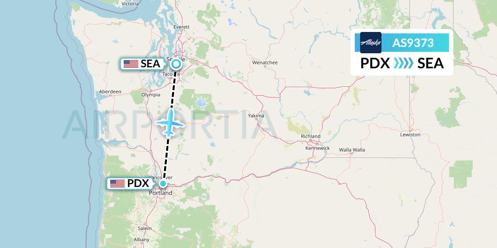 AS9373 Alaska Airlines Flight Map: Portland to Seattle