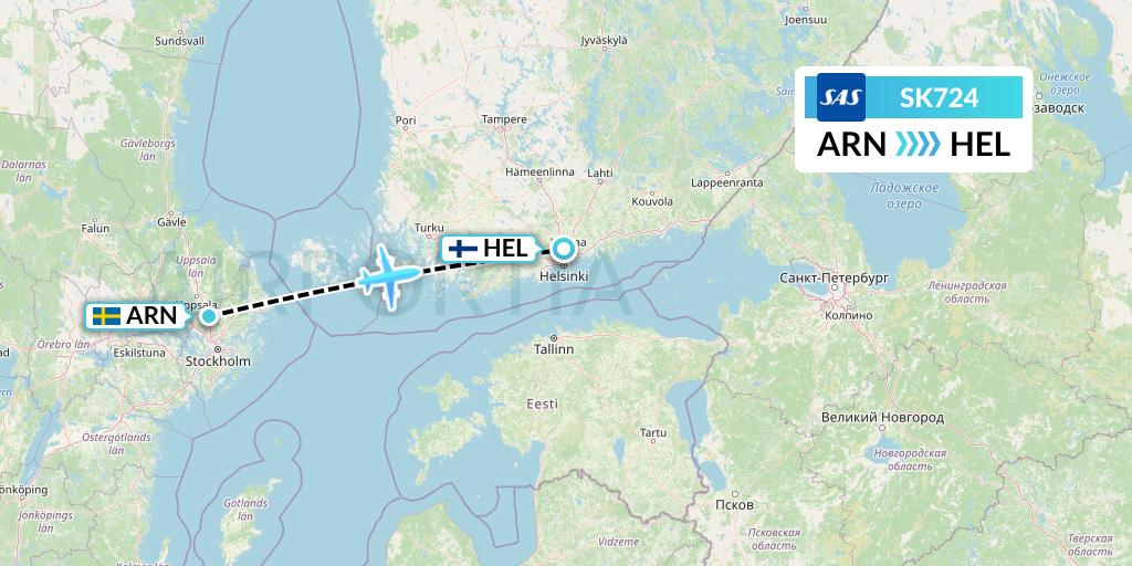SK724 SAS Flight Map: Stockholm to Helsinki