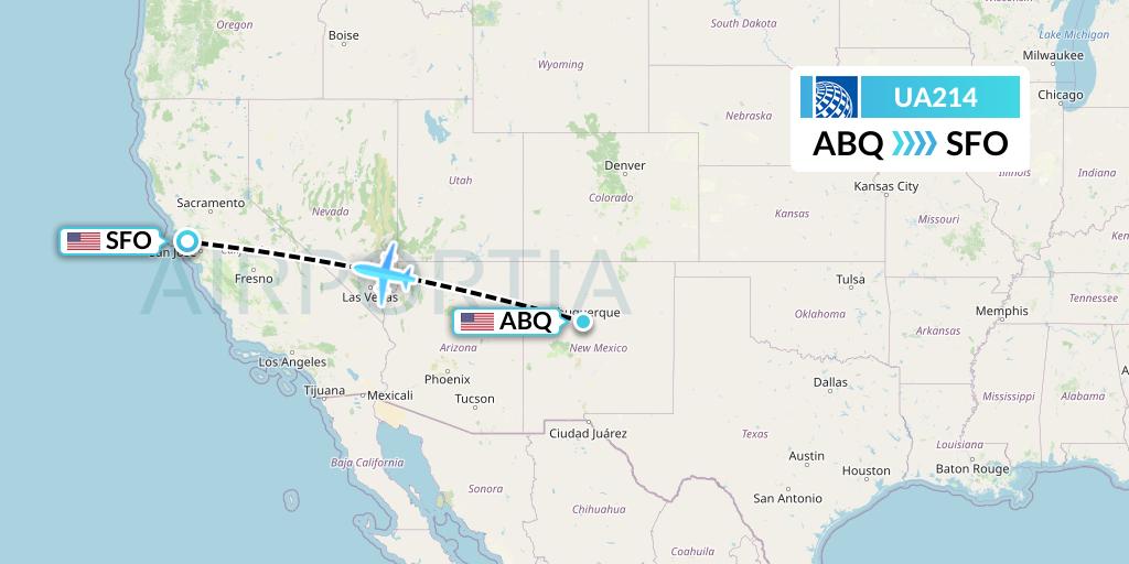 UA214 United Airlines Flight Map: Albuquerque to San Francisco