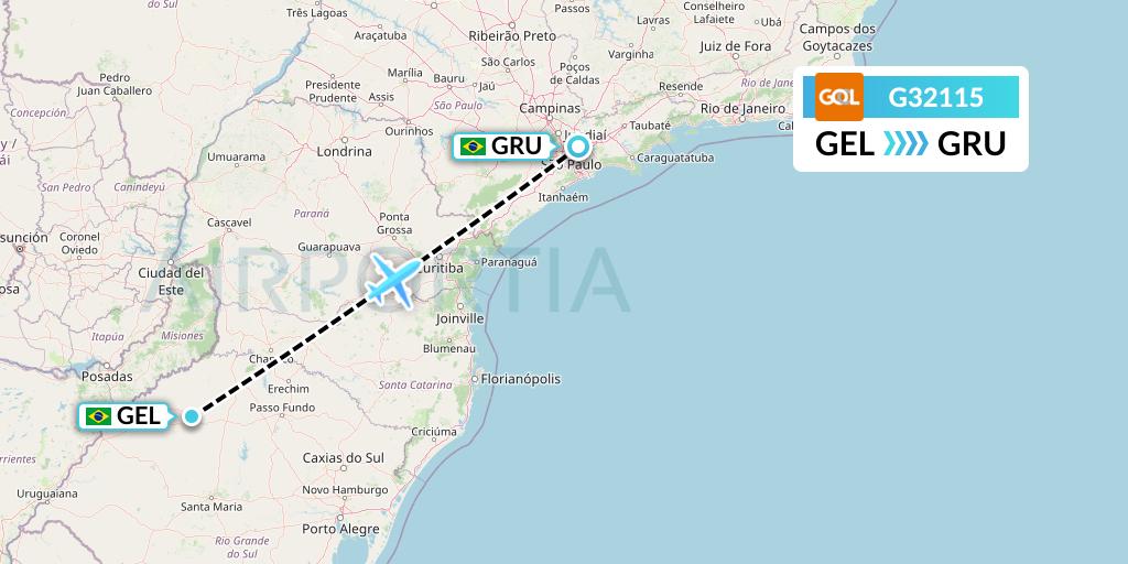 G32115 GOL Transportes Aeros Flight Map: Santo Angelo to Sao Paulo