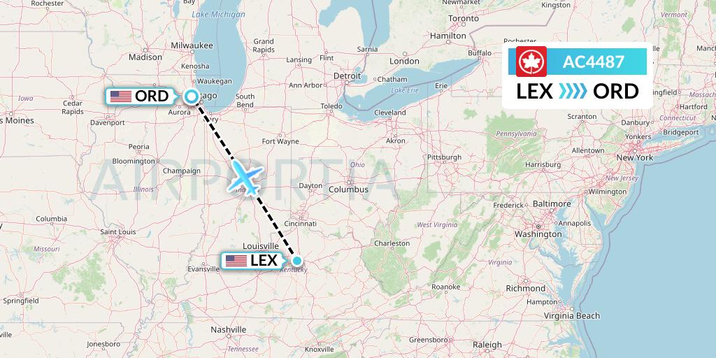 AC4487 Air Canada Flight Map: Lexington to Chicago
