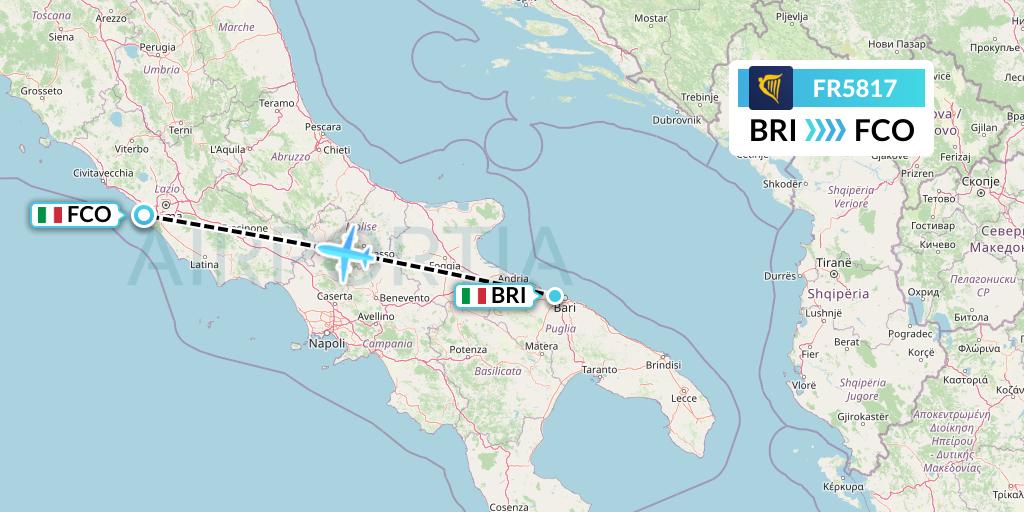 FR5817 Ryanair Flight Map: Bari to Rome