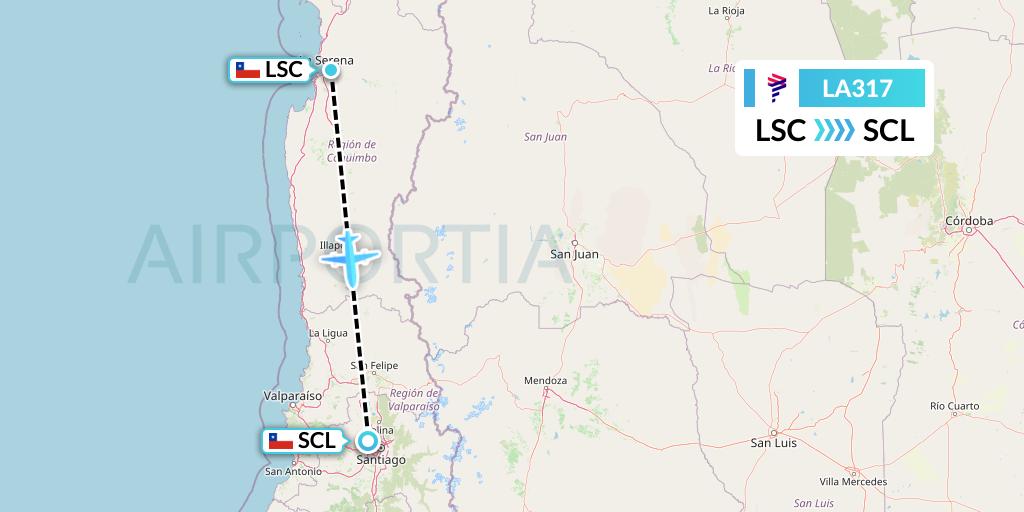 LA317 LAN Airlines Flight Map: La Serena to Santiago