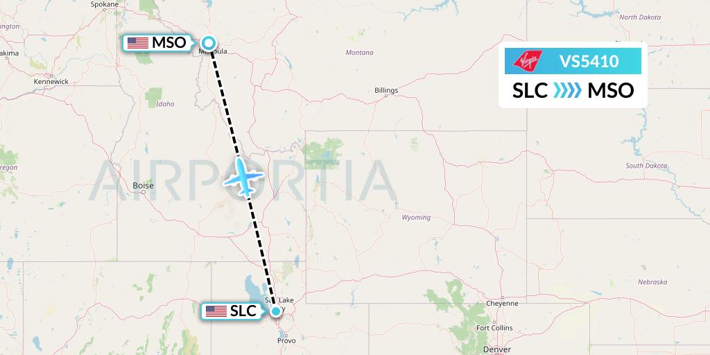 VS5410 Virgin Atlantic Airways Flight Map: Salt Lake City to Missoula