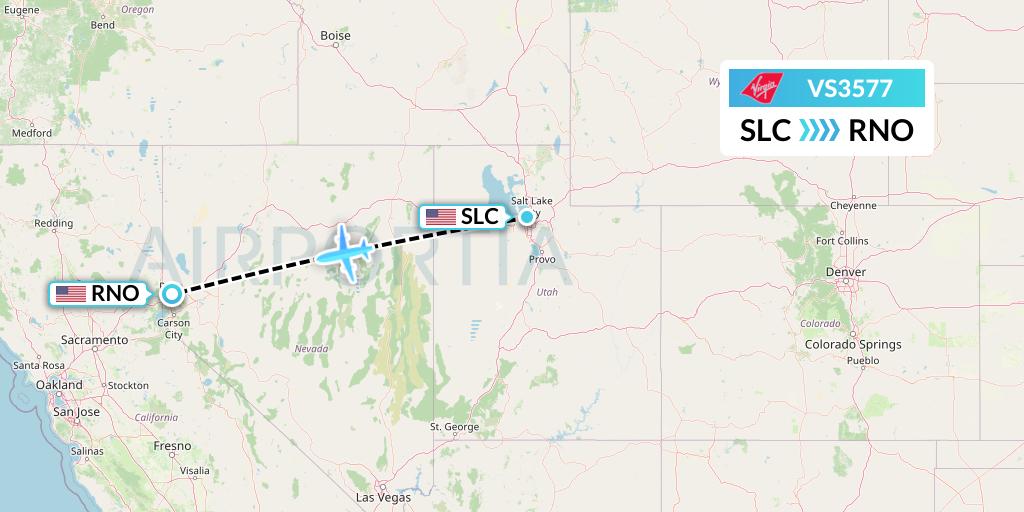 VS3577 Virgin Atlantic Airways Flight Map: Salt Lake City to Reno
