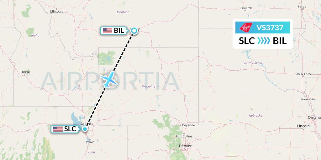 VS3737 Virgin Atlantic Airways Flight Map: Salt Lake City to Billings