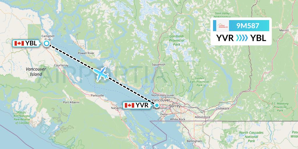 9M587 Central Mountain Air Flight Map: Vancouver to Campbell River