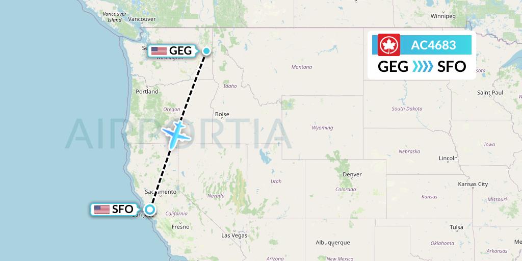 AC4683 Air Canada Flight Map: Spokane to San Francisco