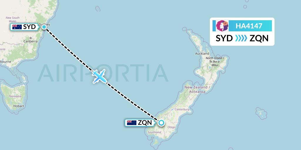 HA4147 Hawaiian Airlines Flight Map: Sydney to Queenstown