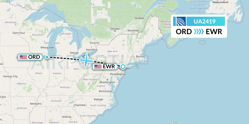 UA2419 United Airlines Flight Map: Chicago to New York