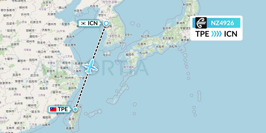 NZ4926 Air New Zealand Flight Map: Taipei to Seoul