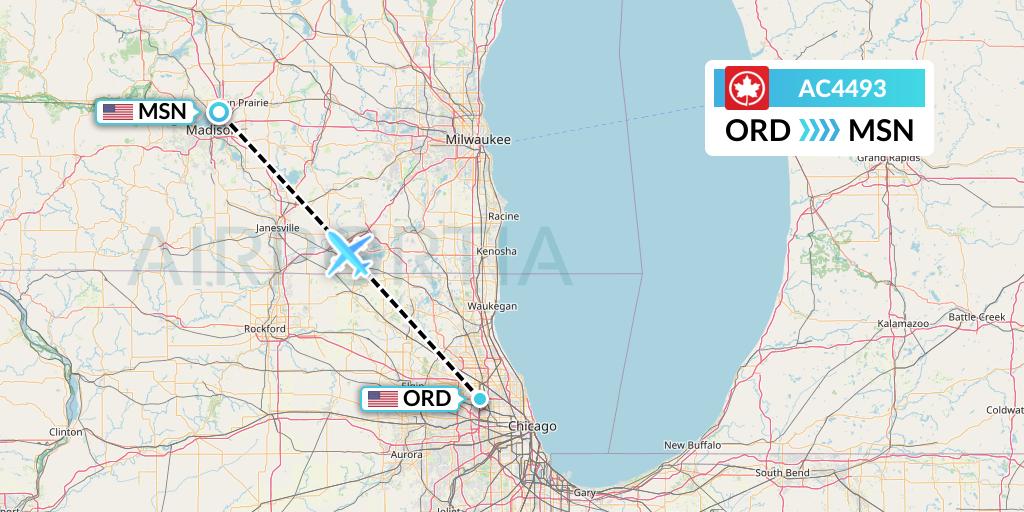 AC4493 Air Canada Flight Map: Chicago to Madison