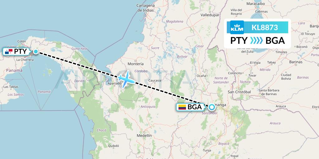 KL8873 KLM Flight Map: Panama City to Bucaramanga