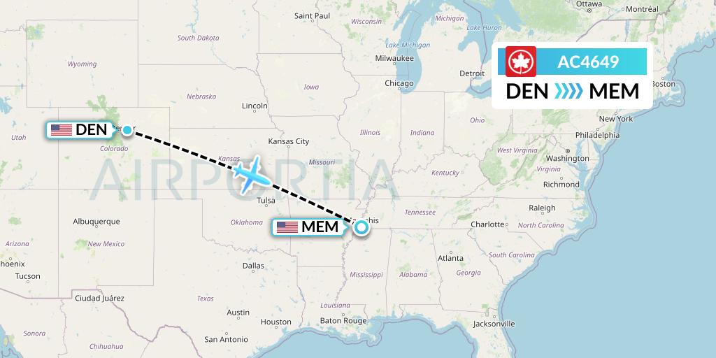 AC4649 Air Canada Flight Map: Denver to Memphis