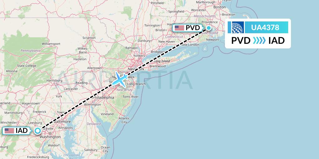 UA4378 United Airlines Flight Map: Providence to Washington