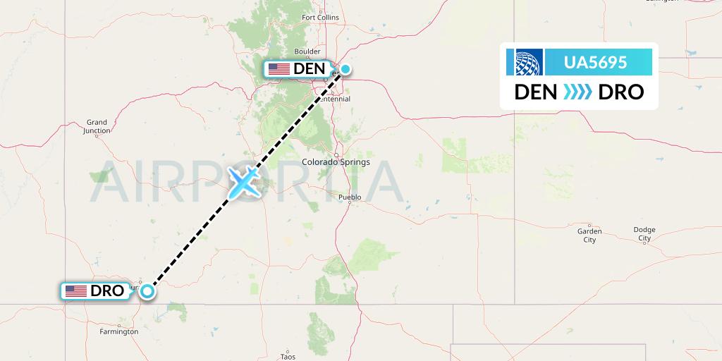 UA5695 United Airlines Flight Map: Denver to Durango