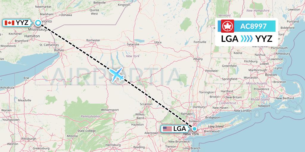 AC8997 Air Canada Flight Map: New York to Toronto