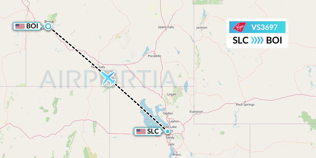 VS3697 Virgin Atlantic Airways Flight Map: Salt Lake City to Boise
