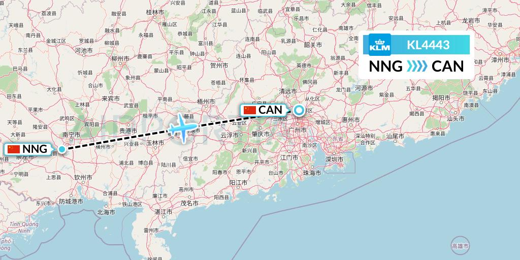 KL4443 KLM Flight Map: Nanning to Guangzhou
