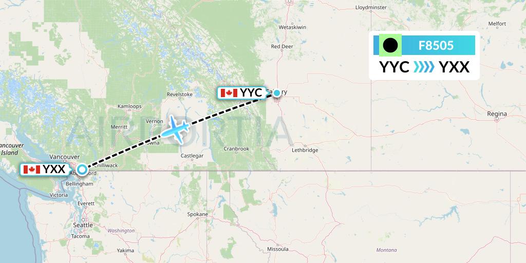 F8505 Flair Airlines Flight Map: Calgary to Abbotsford