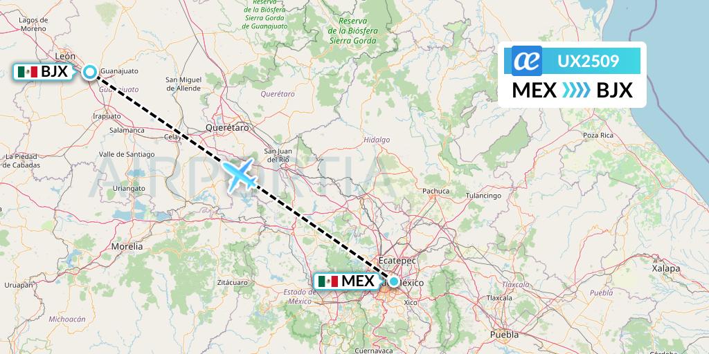 UX2509 Air Europa Flight Map: Mexico City to Silao