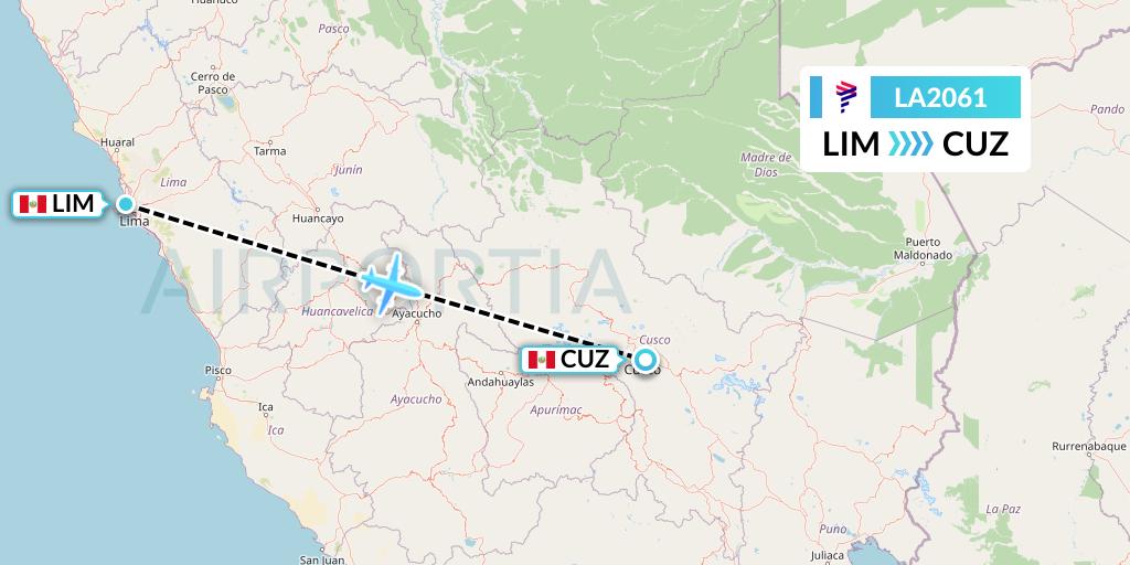 LA2061 LAN Airlines Flight Map: Lima to Cusco