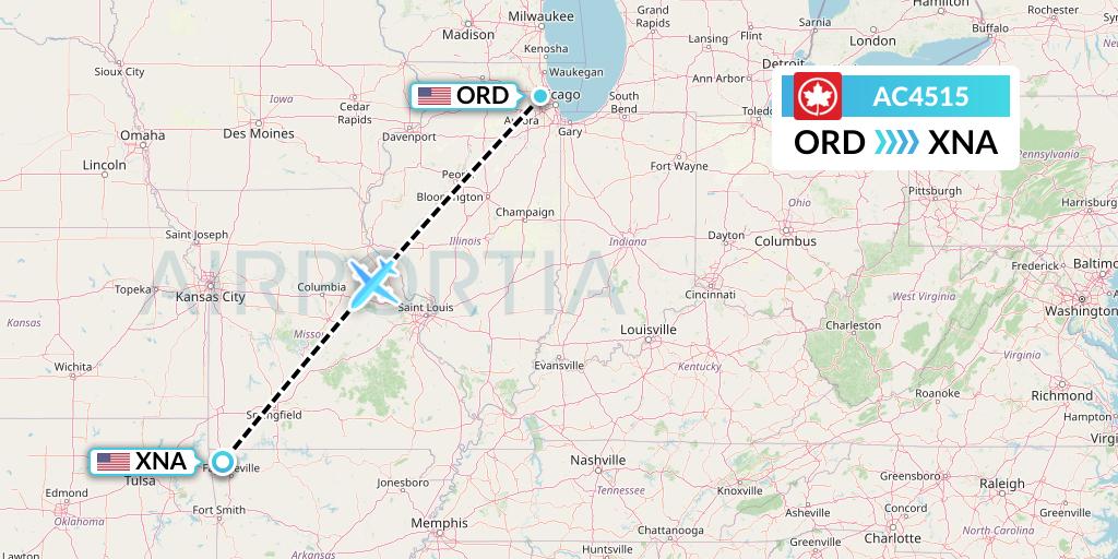 AC4515 Air Canada Flight Map: Chicago to Bentonville