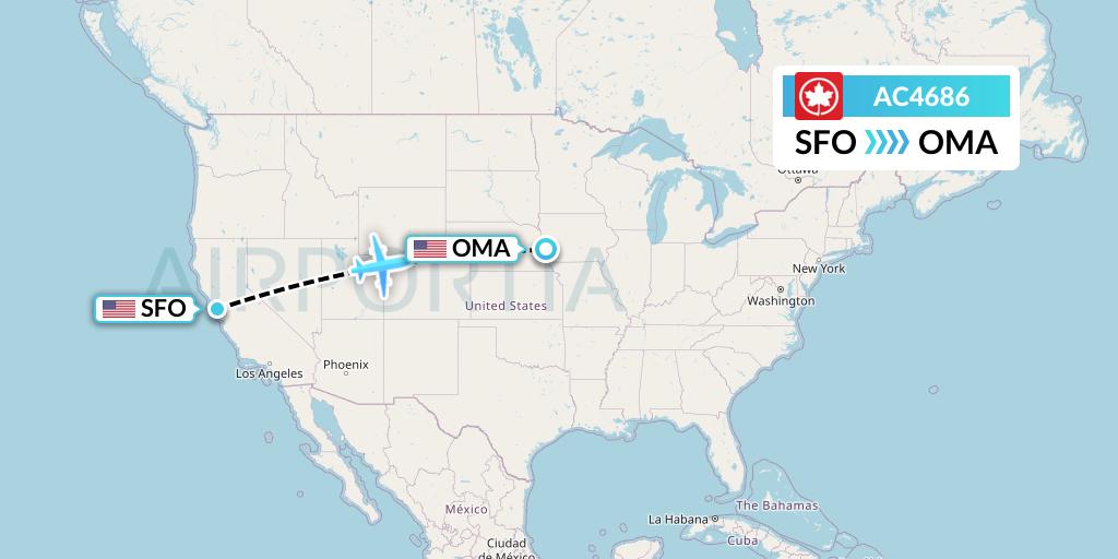 AC4686 Air Canada Flight Map: San Francisco to Omaha