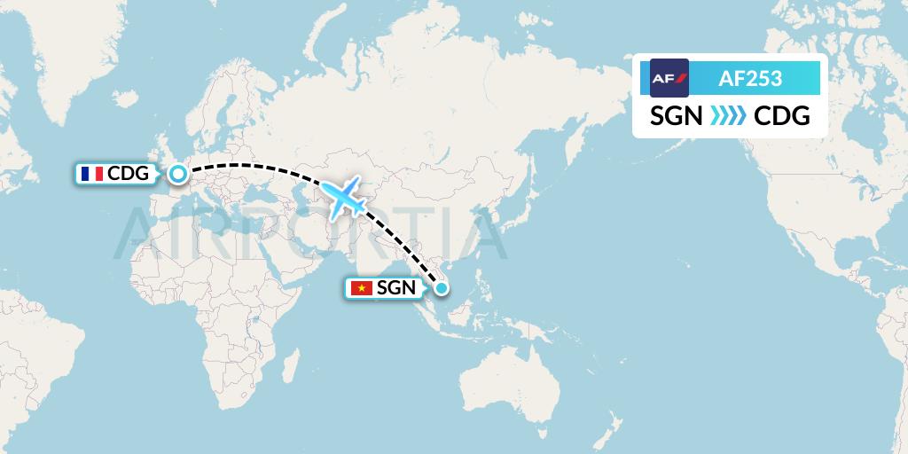 AF253 Air France Flight Map: Ho Chi Minh City to Paris