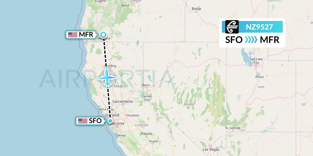 NZ9527 Air New Zealand Flight Map: San Francisco to Medford