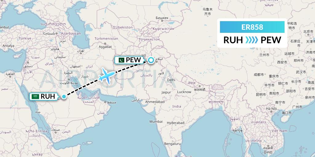 ER858 Serene Air Flight Map: Riyadh to Peshawar