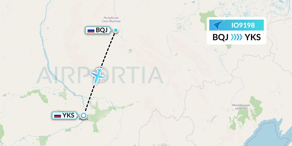 IO9198 IrAero Flight Map: Batagay to Yakutsk