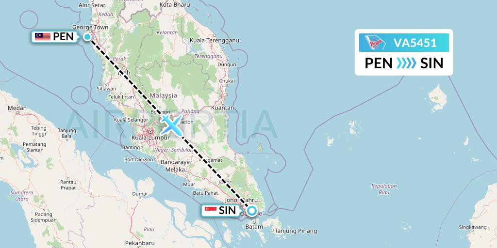 VA5451 Virgin Australia Flight Map: Penang to Singapore