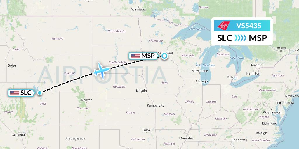 VS5435 Virgin Atlantic Airways Flight Map: Salt Lake City to Minneapolis