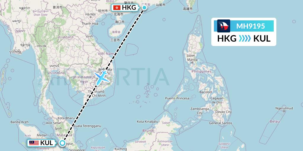 MH9195 Malaysia Airlines Flight Map: Hong Kong to Kuala Lumpur