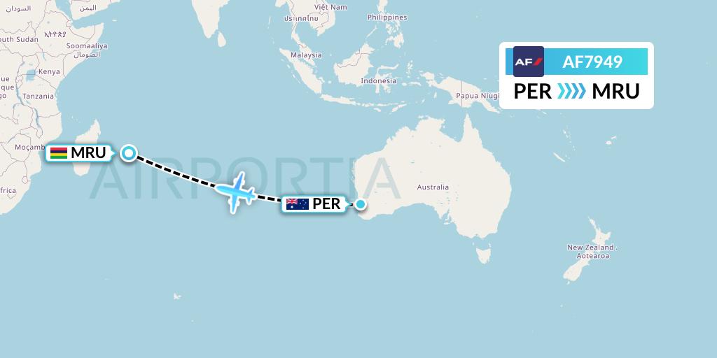 AF7949 Air France Flight Map: Perth to Port Louis