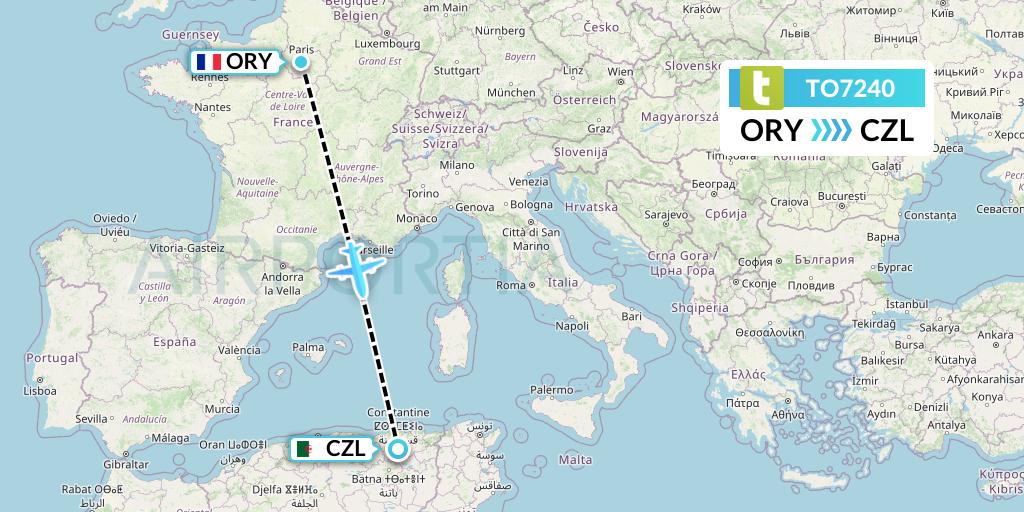 TO7240 Transavia France Flight Map: Paris to Constantine